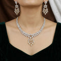Mini Silver Polished American Diamond Floral Necklace Set
