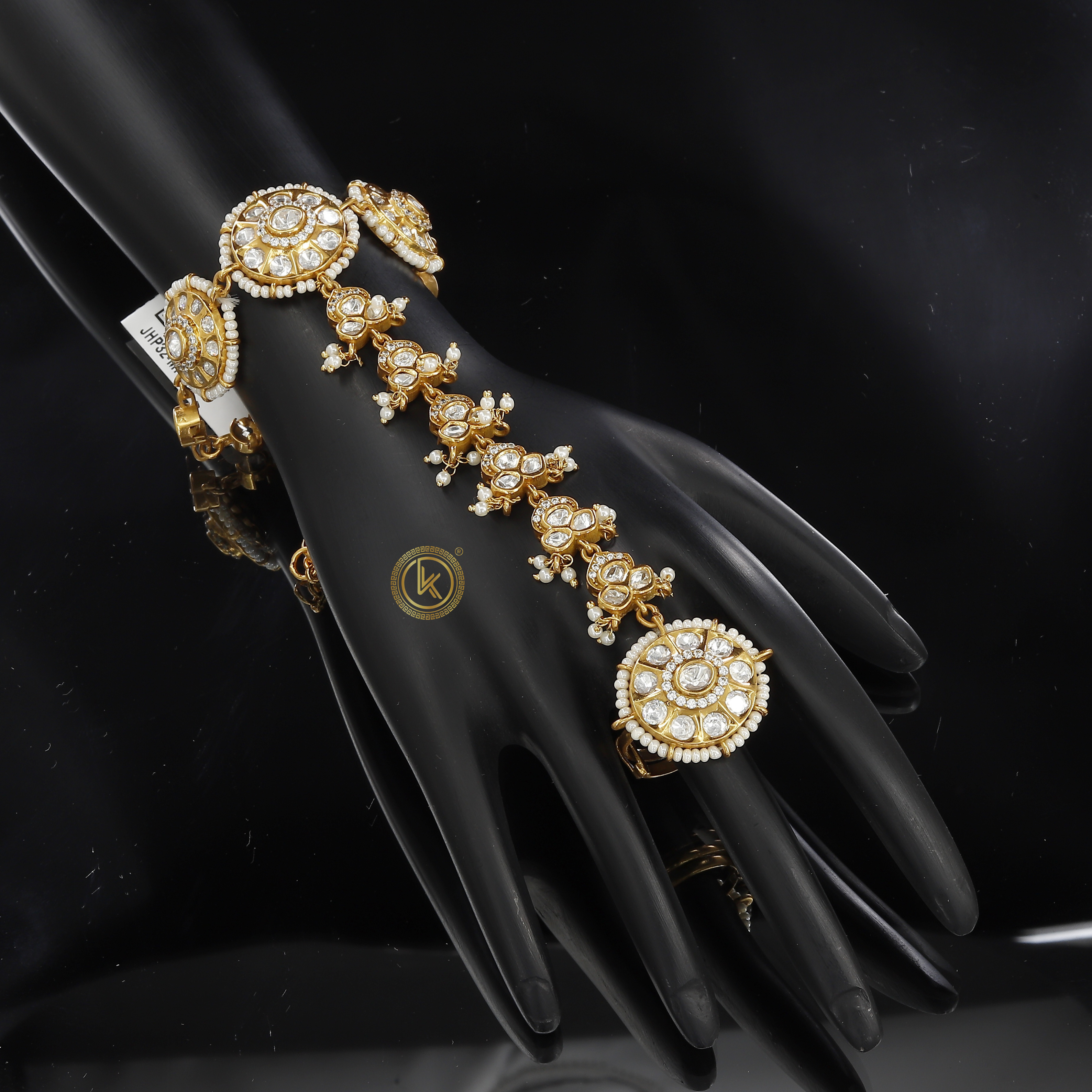Traditional Gold Plated Hath Panja with Kundan & Pearls