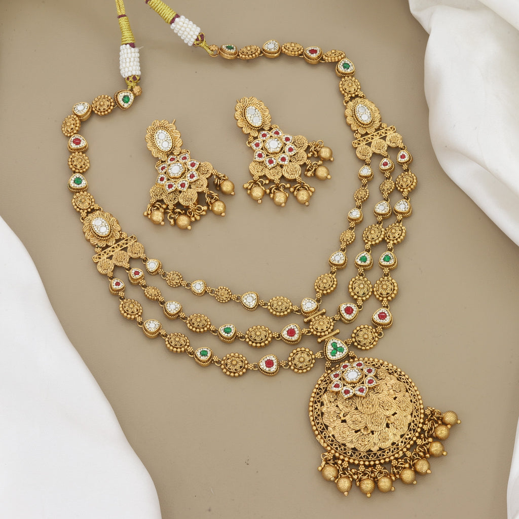 Traditional Layered Antique Gold Tone Wedding Necklace Set