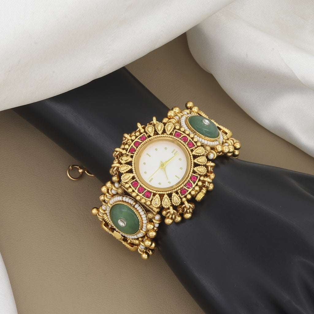 Antique Gold Traditional Indian Bracelet Watch for Women