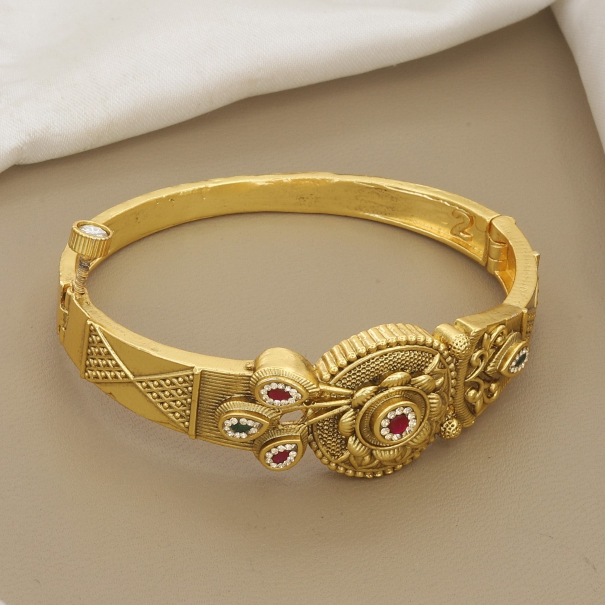 Exquisite Traditional Gold Plated Floral Bangle Kada