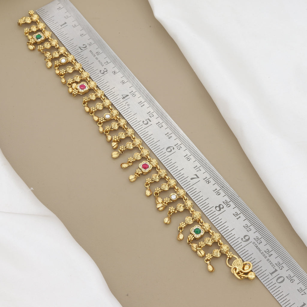 Pair Of 2 Pieces Traditional Gold Plated Payal with Ruby & Emerald Stones