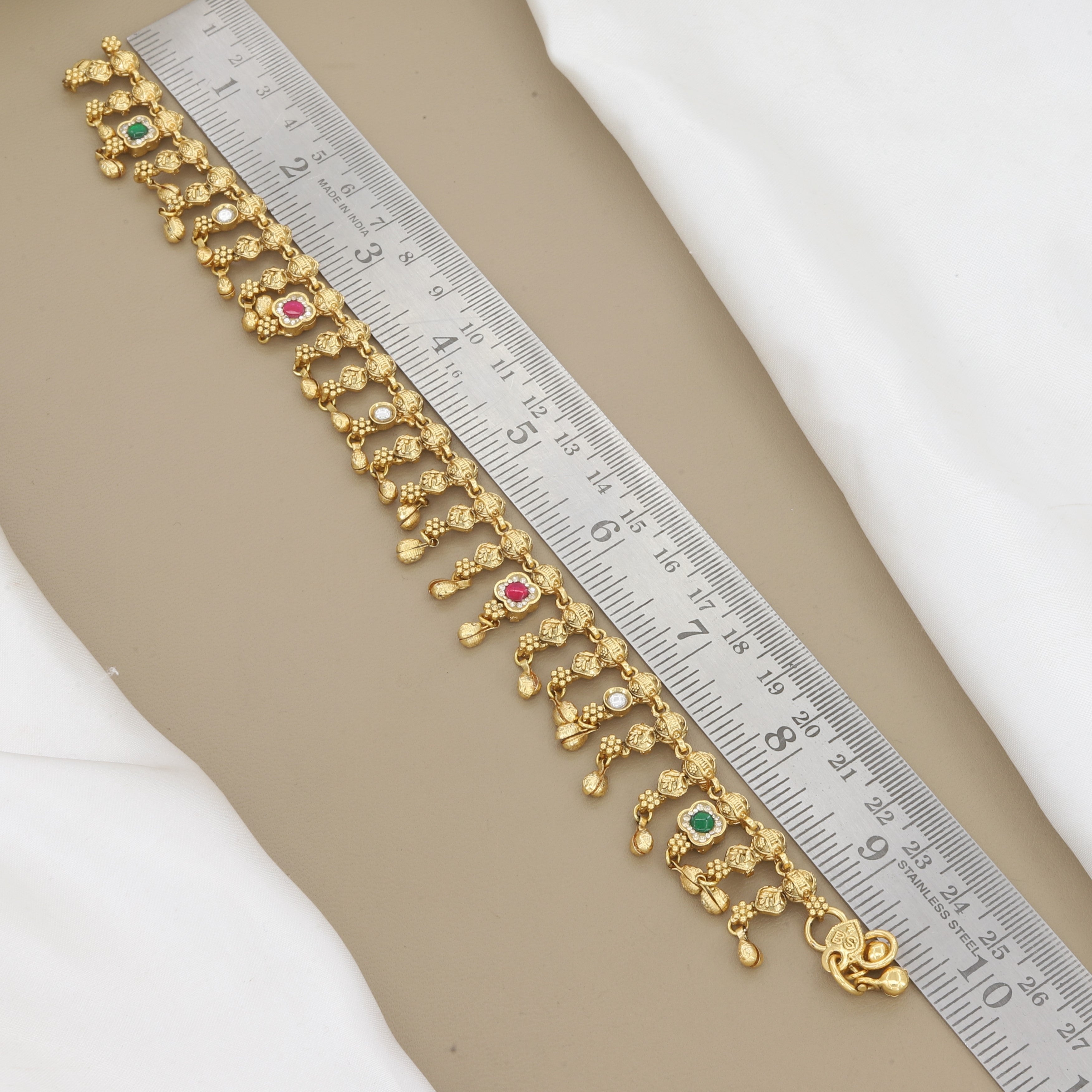 Pair Of 2 Pieces Traditional Gold Plated Payal with Ruby & Emerald Stones