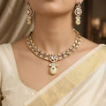 Matte Gold Polki Necklace Set with Meenakari Enamel & Cream Teardrop Accents