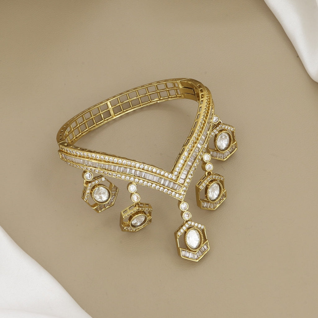 Luxury V-Shaped Statement Bracelet with Gemstones & Diamonds
