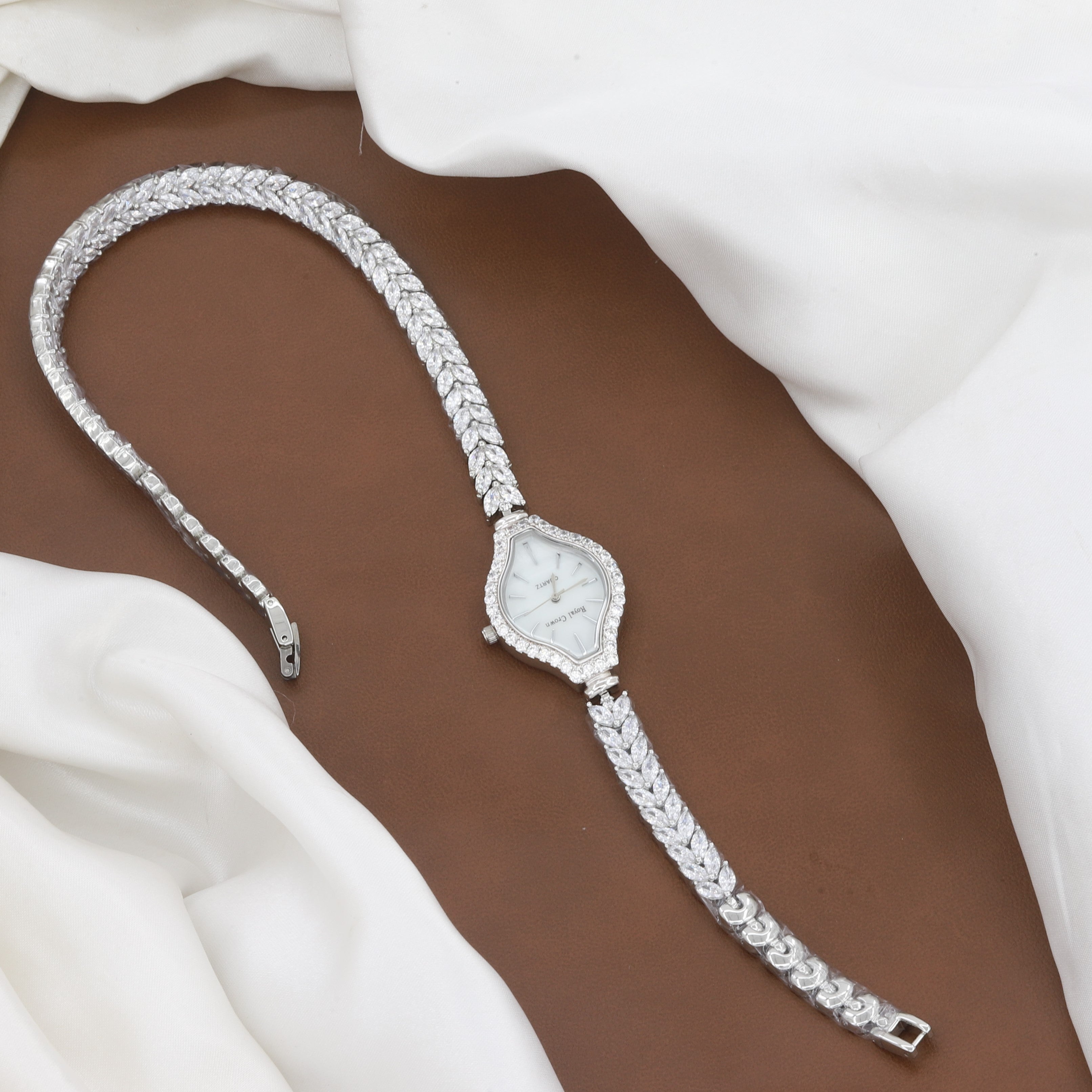 Elegant Women's Silver Polished Diamond Watch