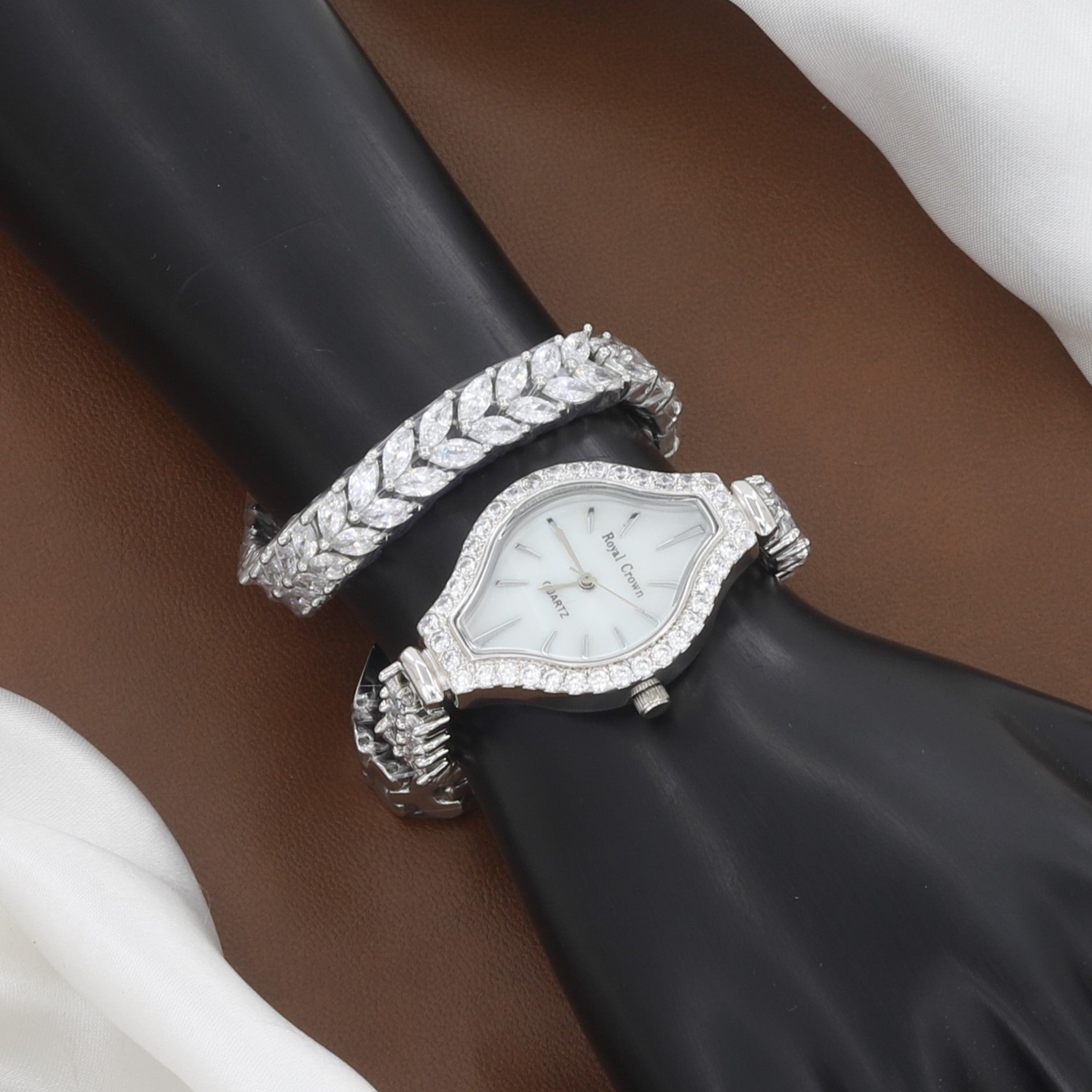 Elegant Women's Silver Polished Diamond Watch