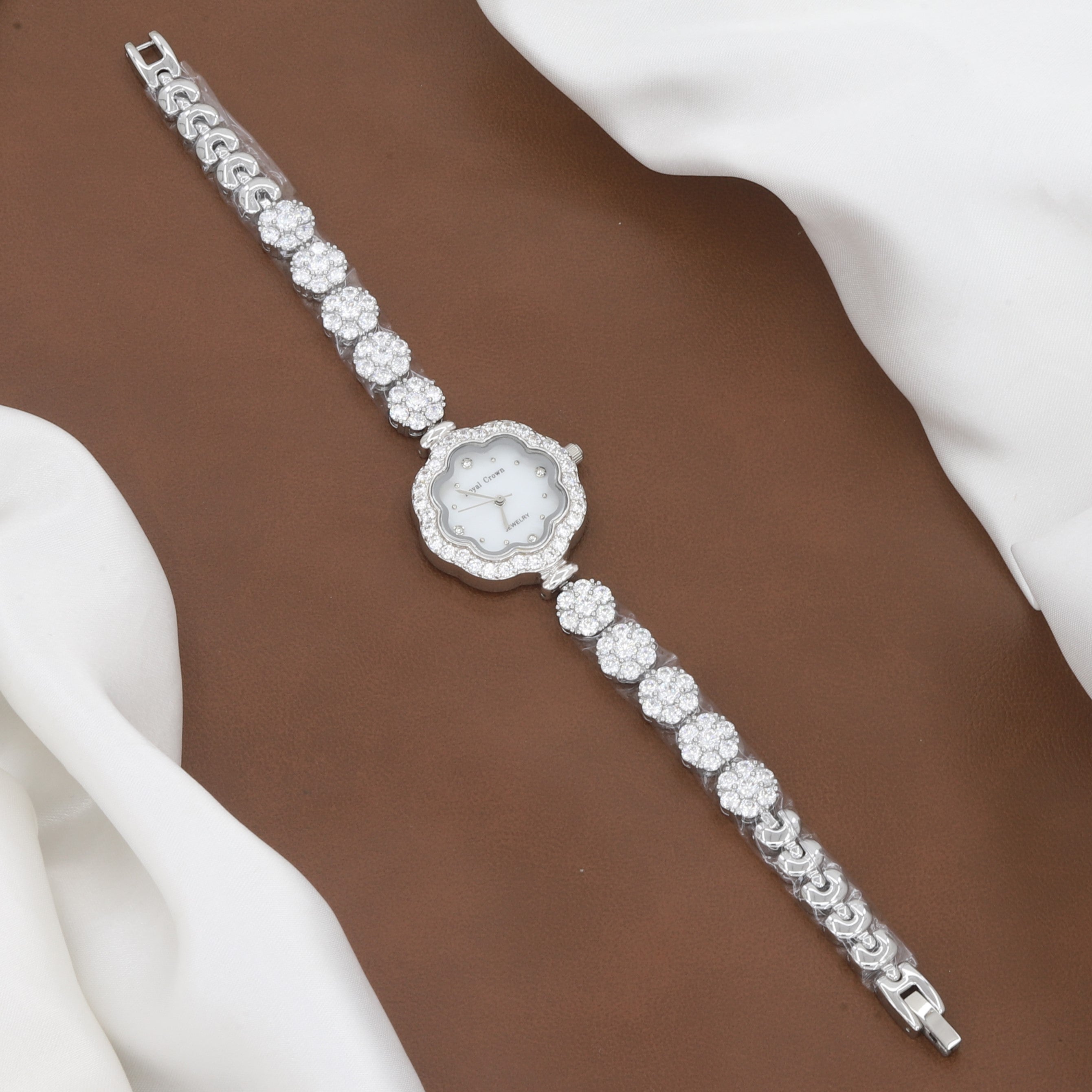 Elegant Silver Polished Floral Watch for Women