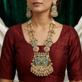 Antique Wedding Long Necklace Set with Green Onyx