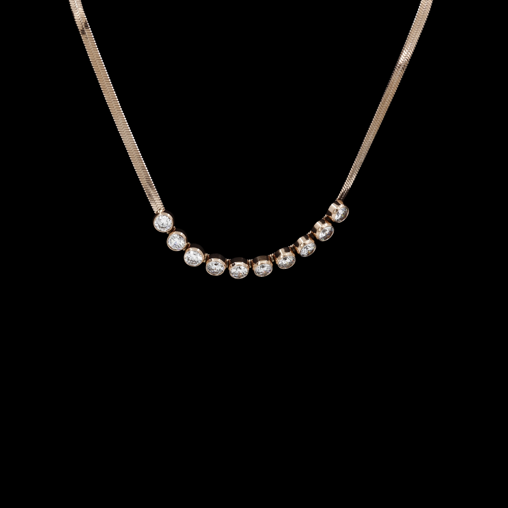 Curved Crystal Bar Modern Rose Gold Flat Chain Necklace