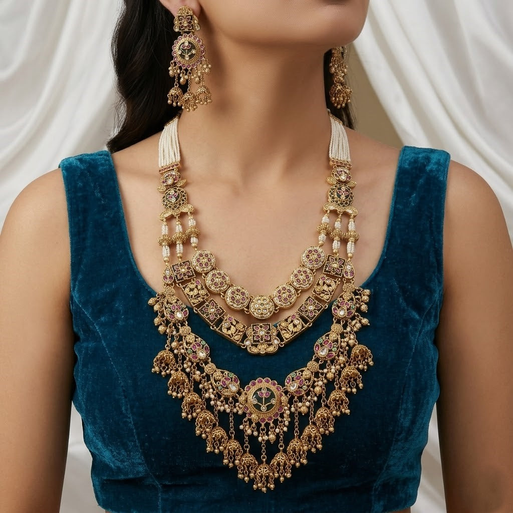 Heavy Multi-Layered Rani Haar with Kundan & Ruby Stones