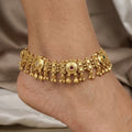 Intricate Antique Gold Plated Anklet with Stones & Bells