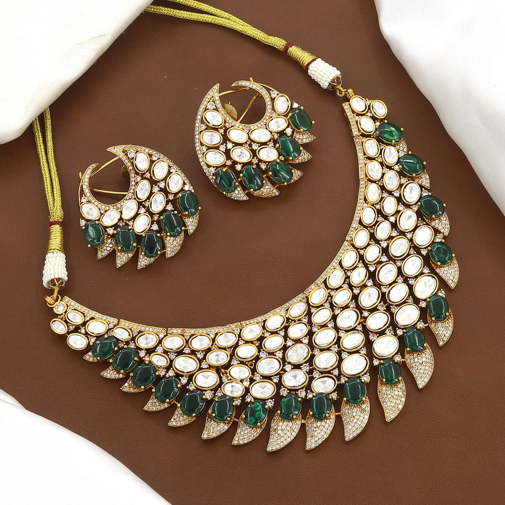 Emerald and Uncut Diamond Polki Neckpiece Set