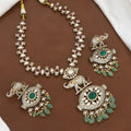 Antique Elephant Design Kundan & Emerald Jewelry Set