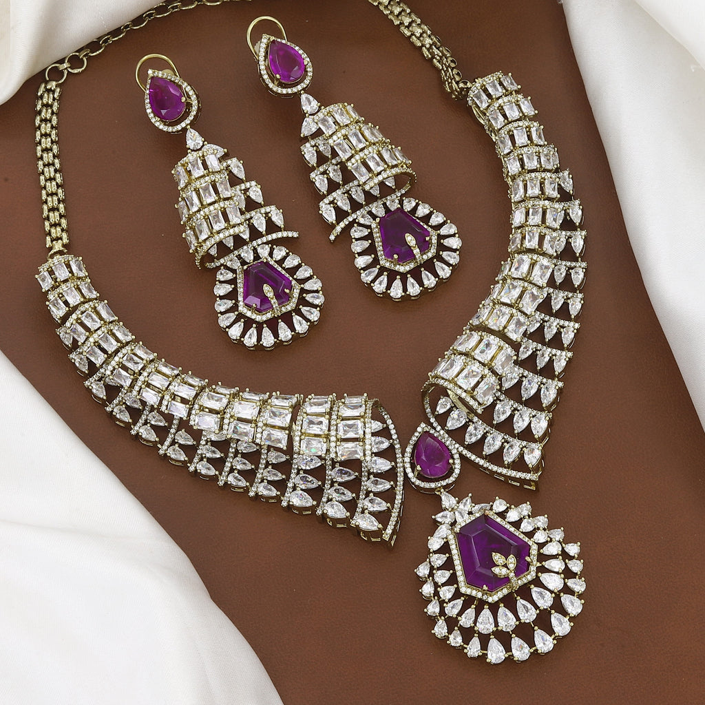 Luxury Statement Necklace & Earring Set with Emeralds & Baguette Stones