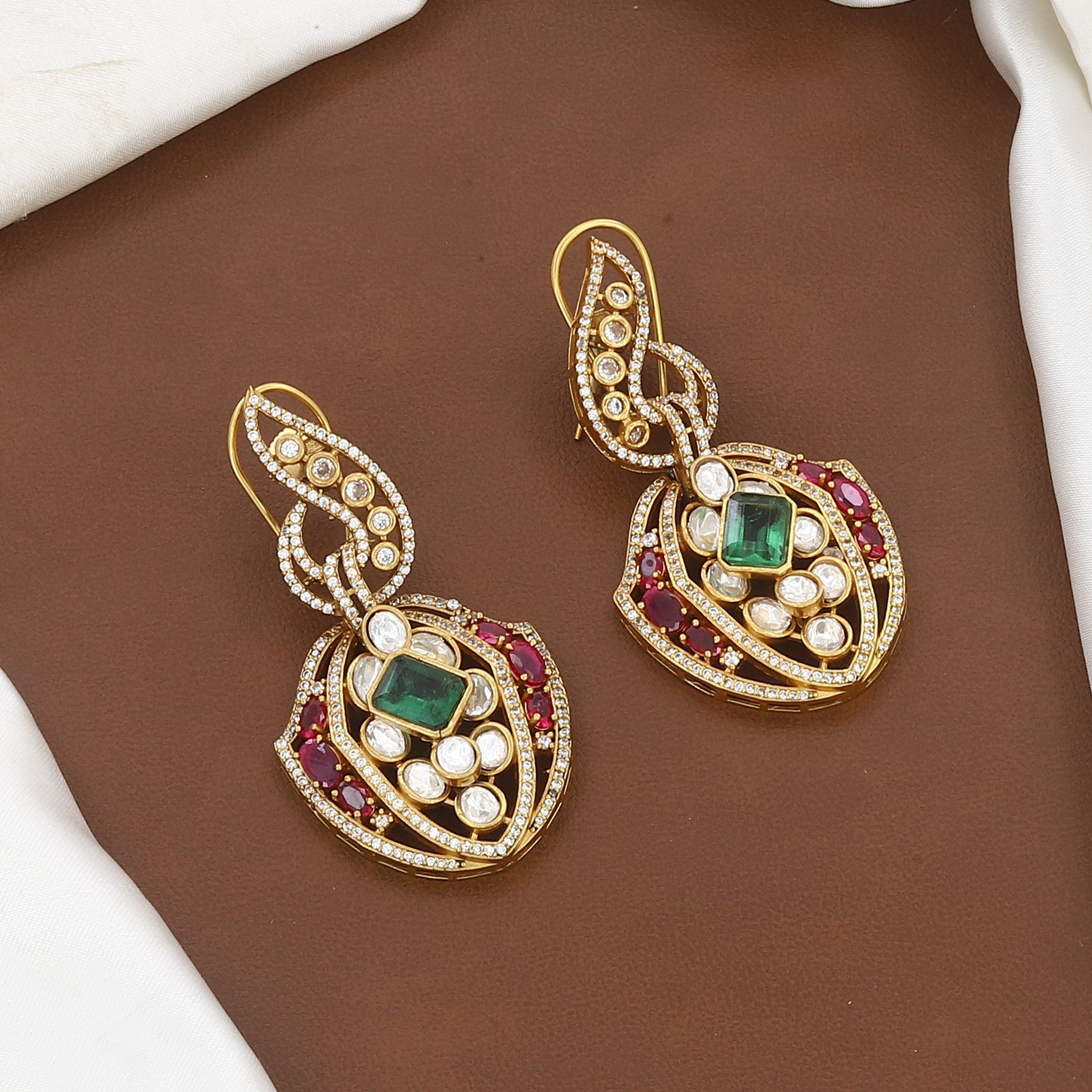 Royal Polki Pendant Necklace Set with Emerald & Ruby