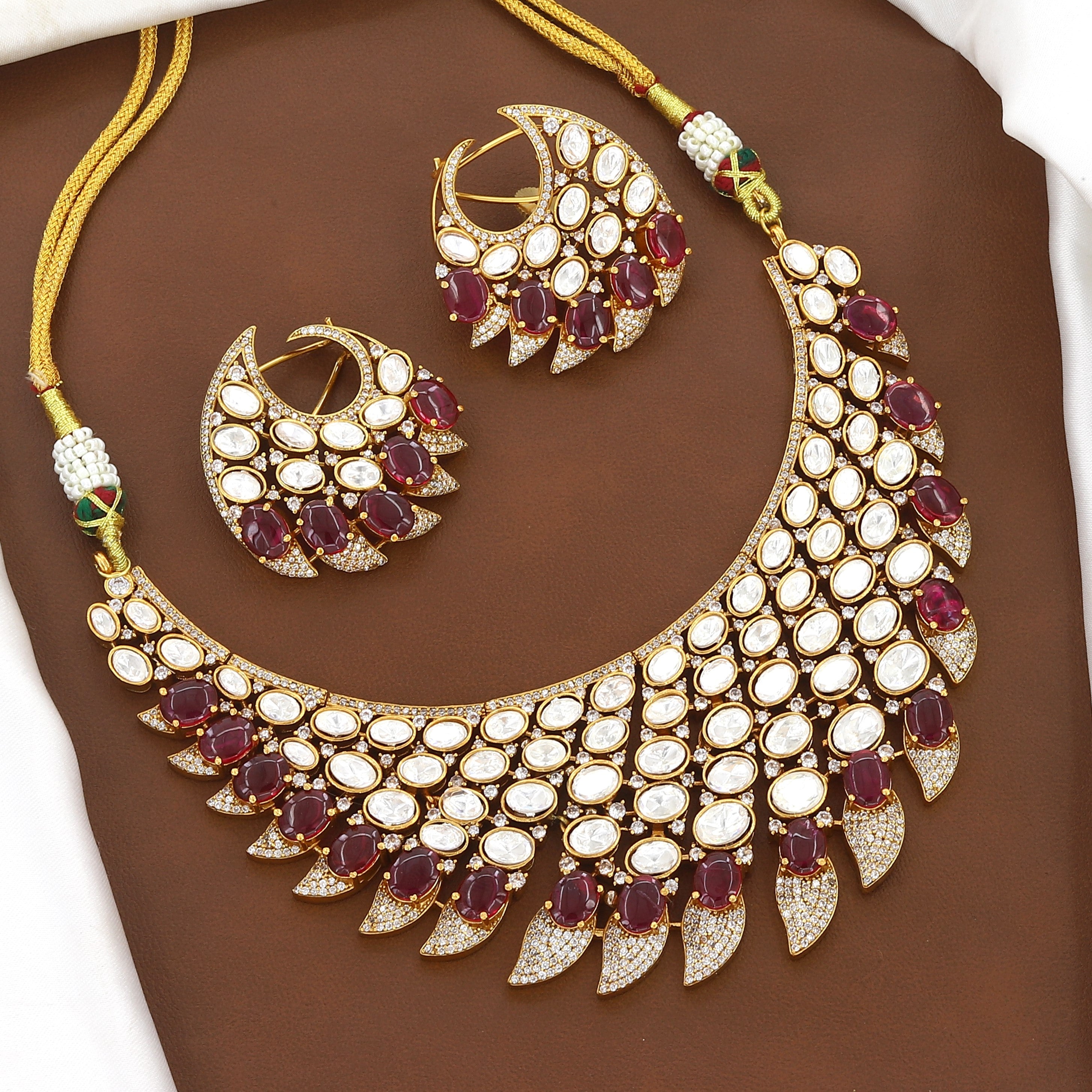 Emerald and Uncut Diamond Polki Neckpiece Set