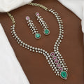 Delicate Emerald and Pink Sapphire CZ Necklace Set