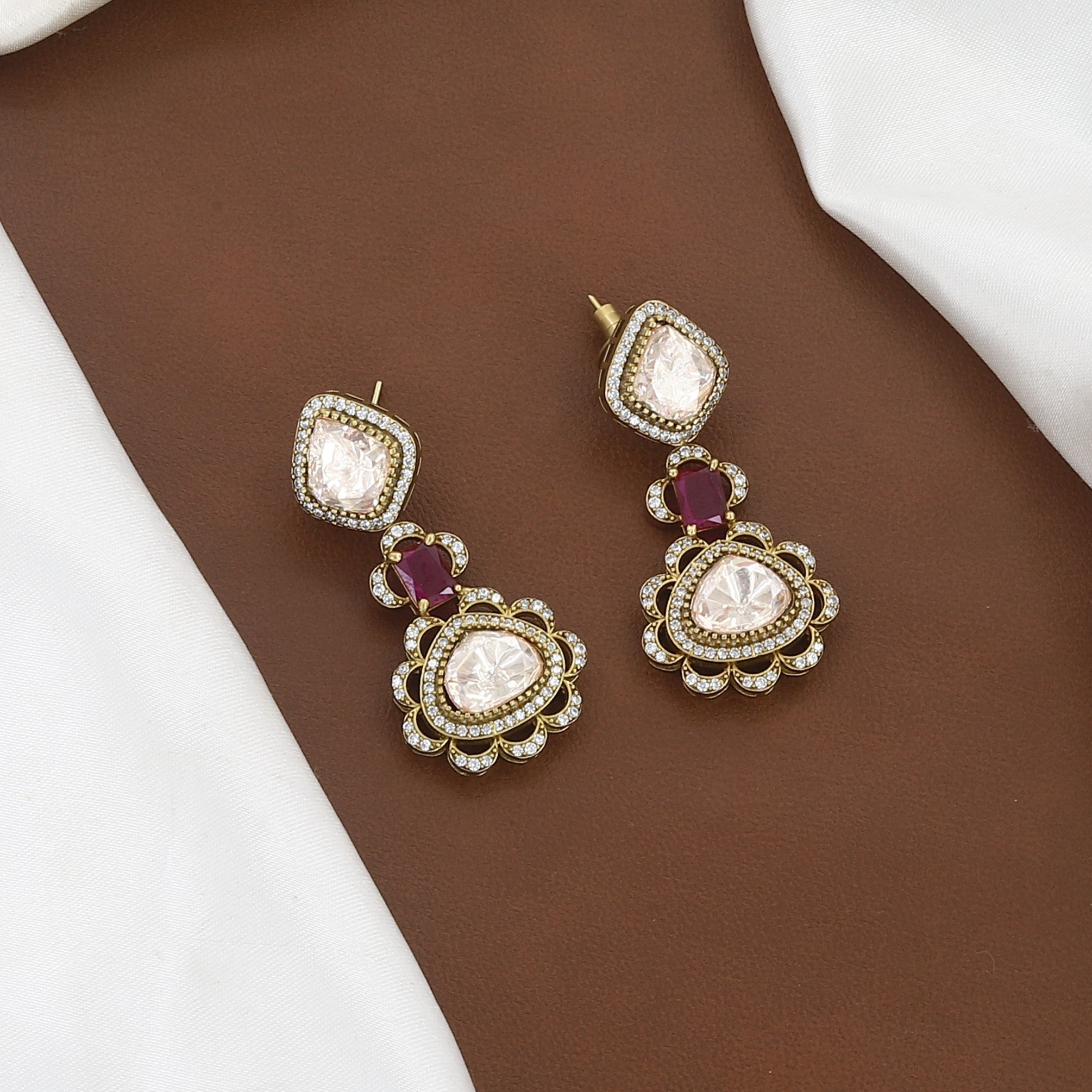 Traditional Gold Plated Kundan & Ruby Red Necklace Set