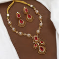 Traditional Ruby and Gold-Tone Diamond Necklace Set
