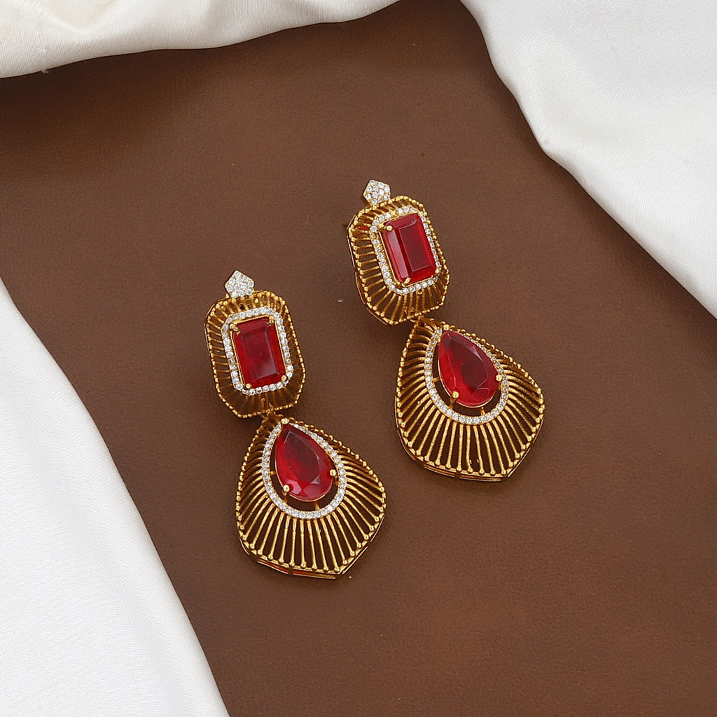 Traditional Ruby and Gold-Tone Diamond Necklace Set