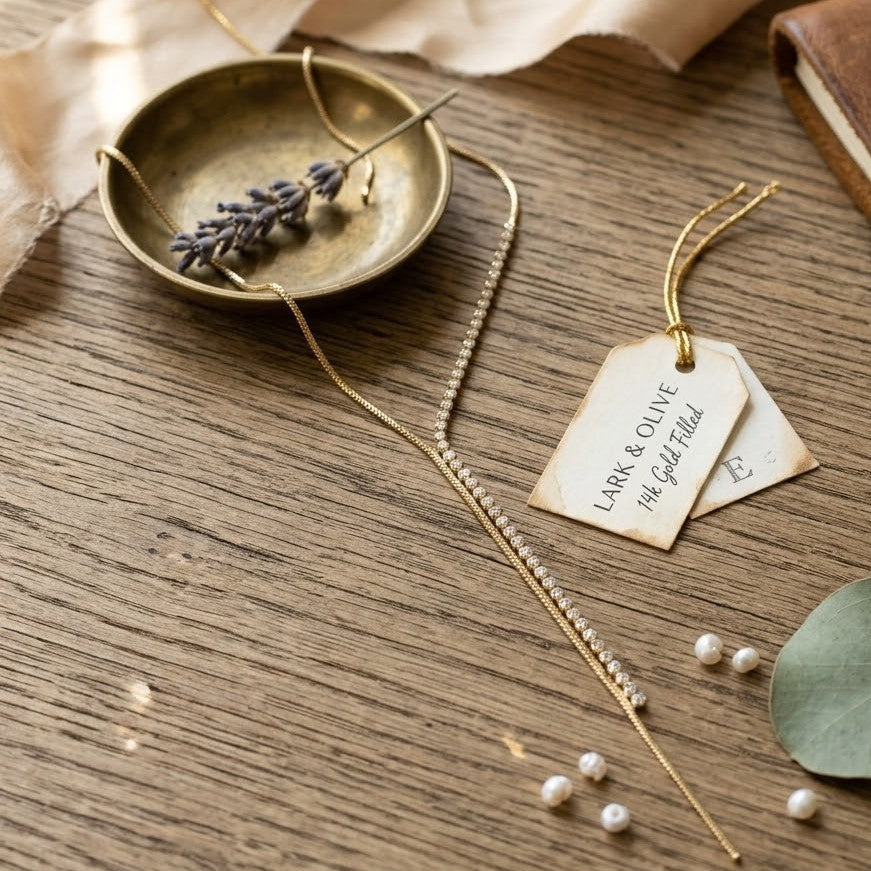 Elegant Tennis Drop Necklace in Gold