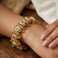 Antique Gold Stone & Seed Pearl Medallion Bracelet