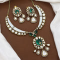 Royal Mother of Pearl Polki Necklace Set with Emeralds