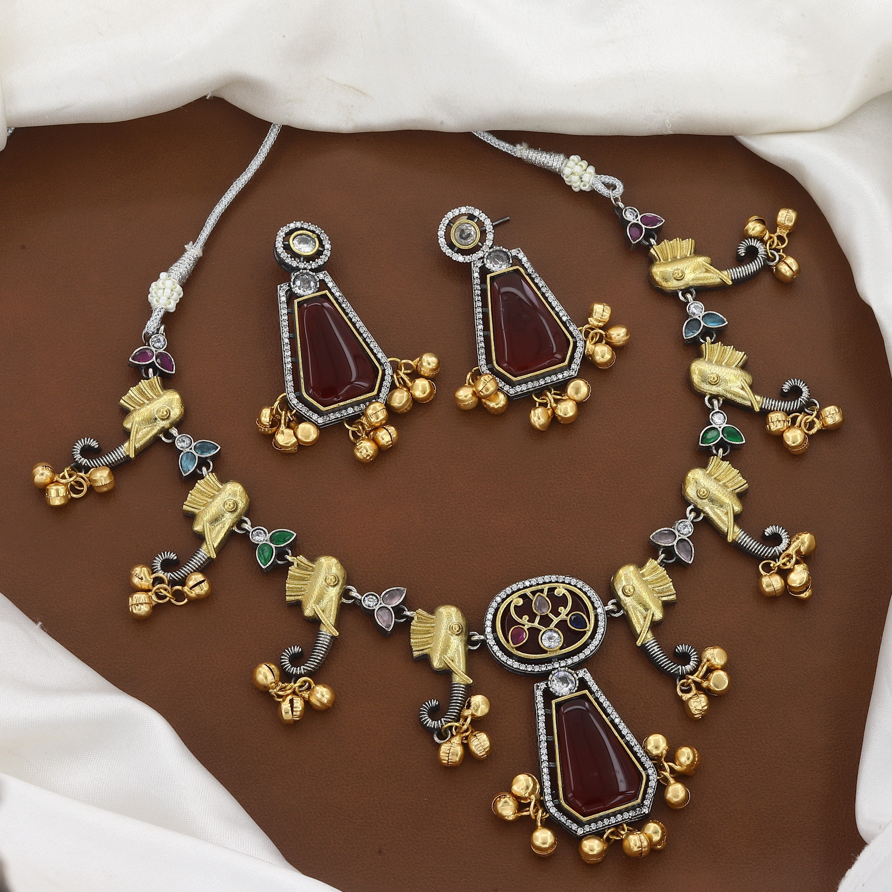 Artisanal Elephant Motif Dual-Tone Necklace Set