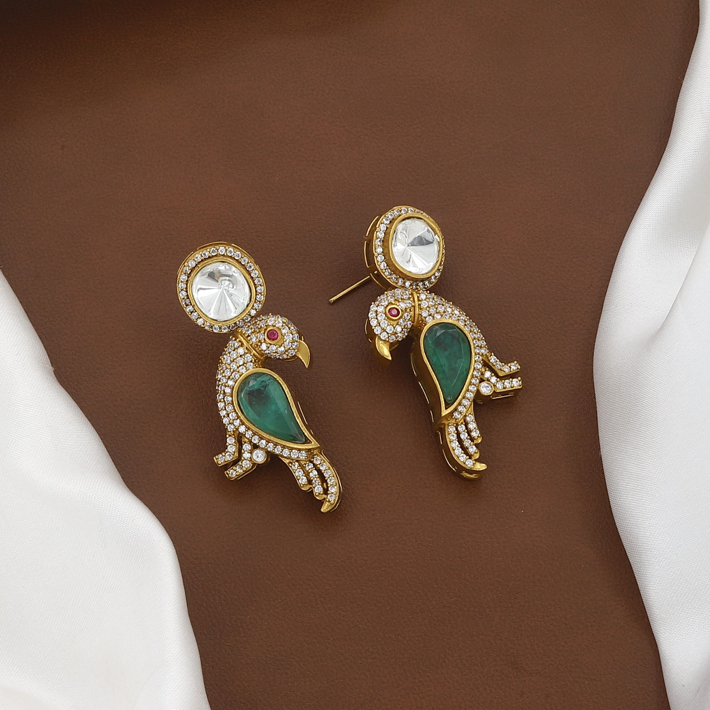 Gold Plated Multi-Color Parrot Motif Kundan Necklace Set