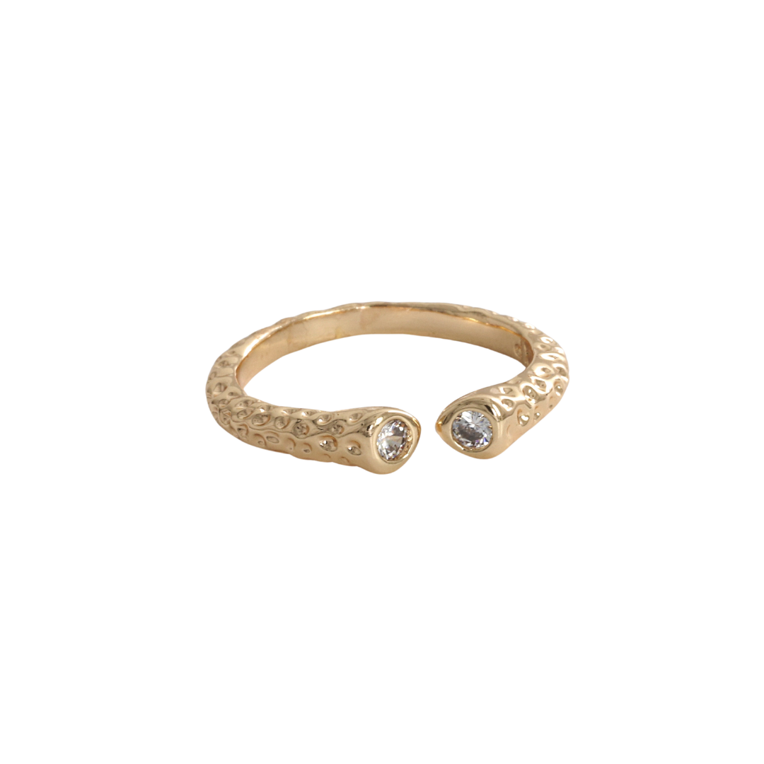Gold Open Bypass Ring with Sparkling Round Zirconia Accents