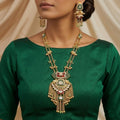 Grand Gold-Plated Meenakari & Jhumki Necklace Set with Stone Drops