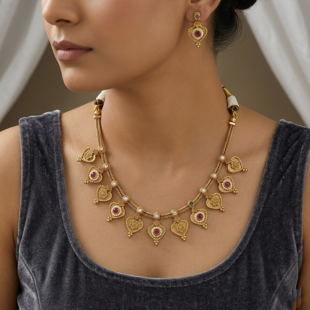 Elegant Antique Necklace Set with Heart-Shaped Motifs