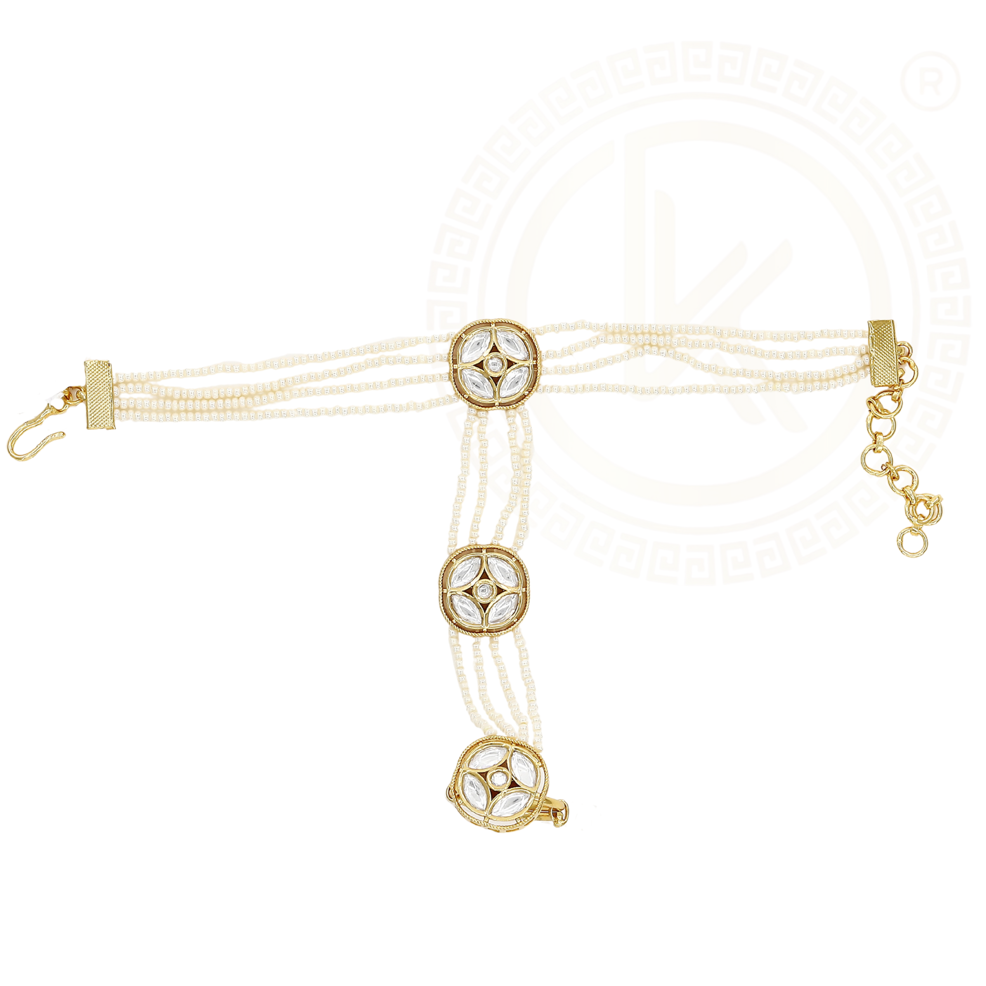 Pearl Hath Panja with Gold & White Stone Settings