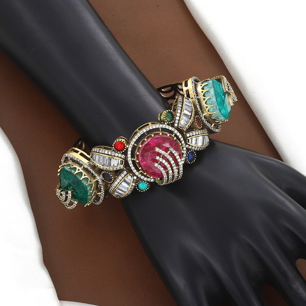 Luxury Cabochon & Baguette Statement Bracelet Kada
