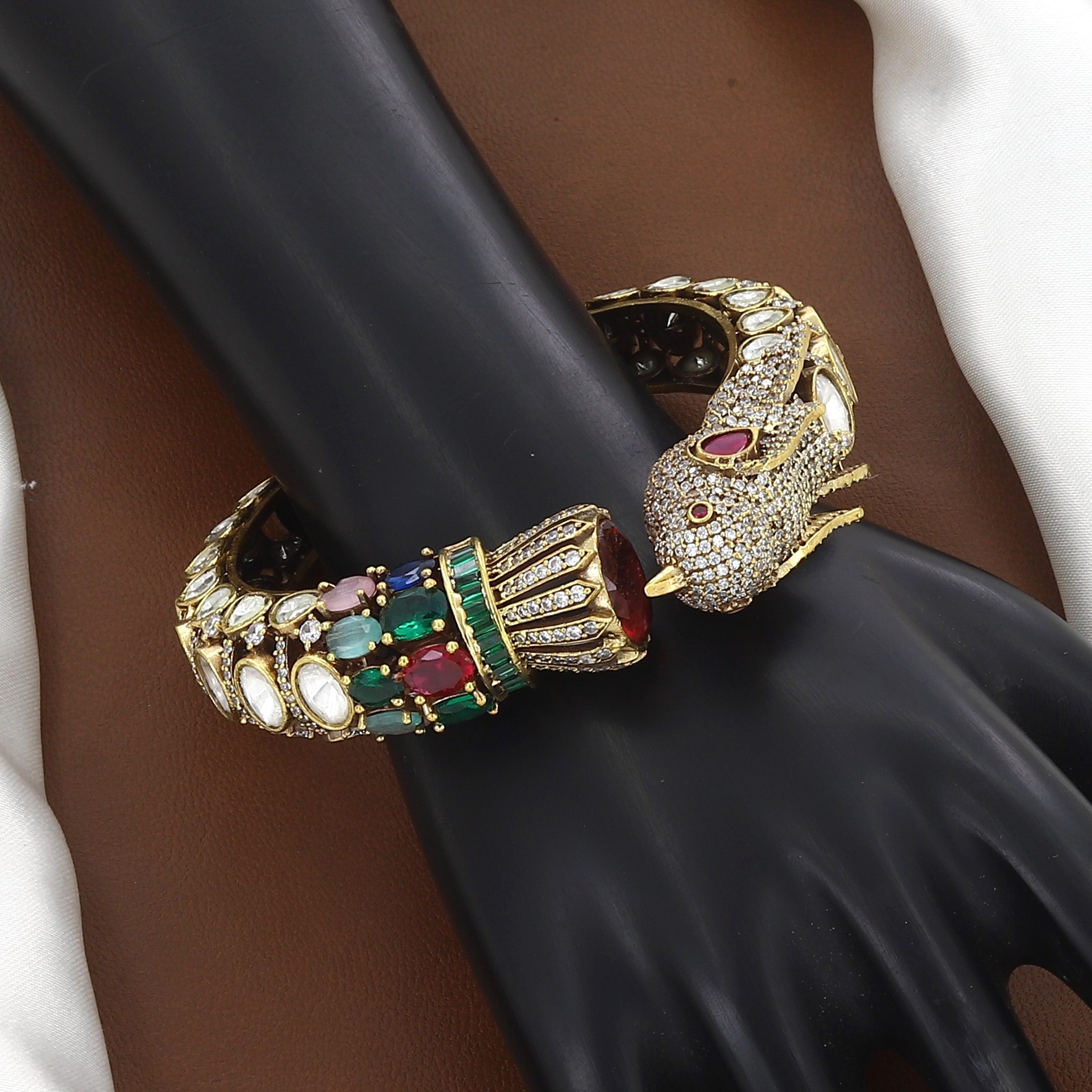 Gold Parrot Cuff Diamond Bangle Kada