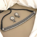 Oxidized Silver Choker Necklace Set with Ghungroo Studs