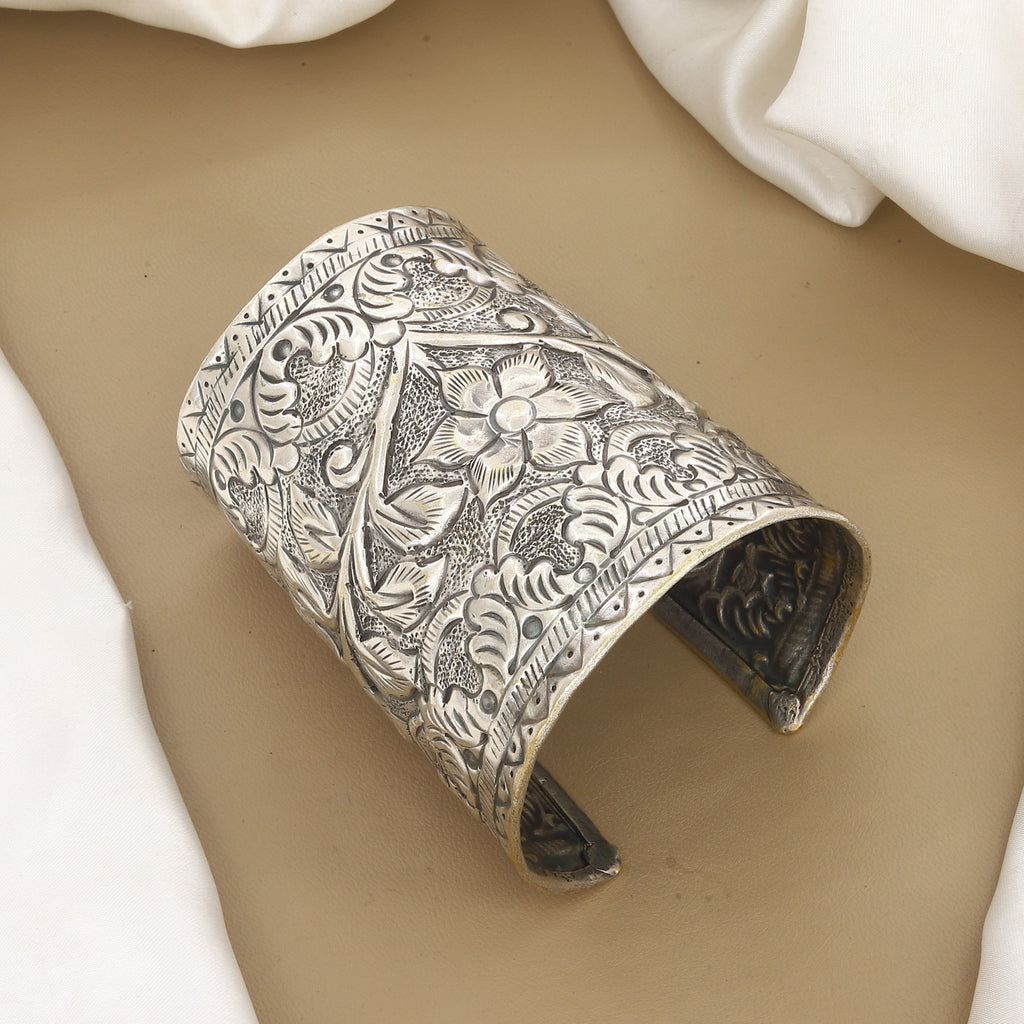 Oxidized Silver Floral Cuff Bracelet