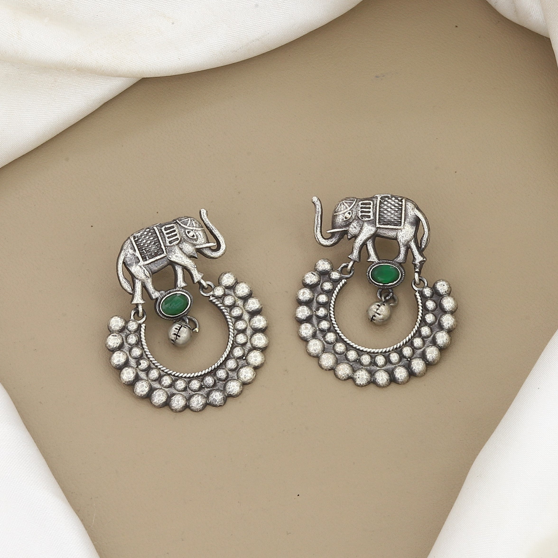 Oxidized Silver Elephant Chandbali Earrings