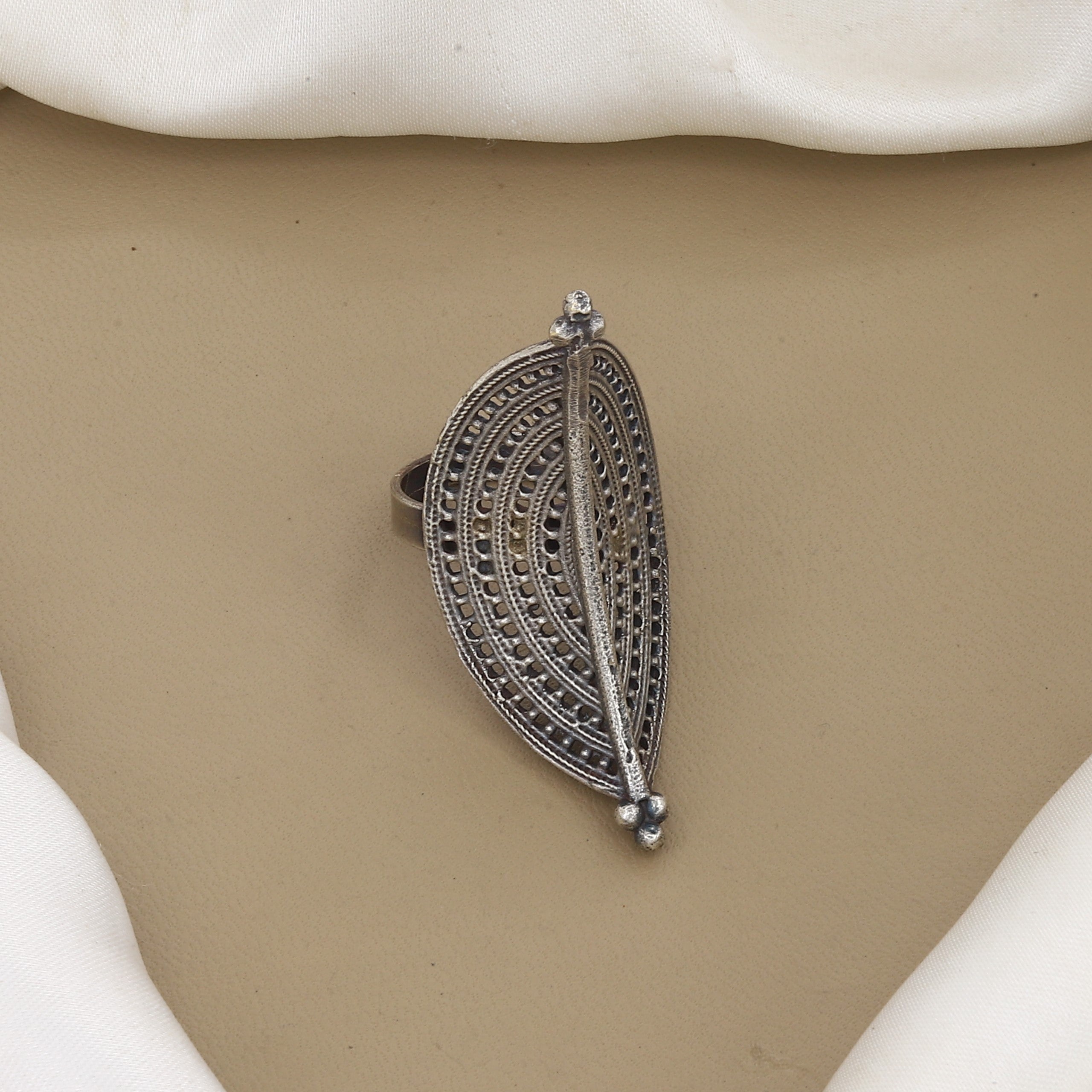 Oxidized Silver Shield Statement Ring