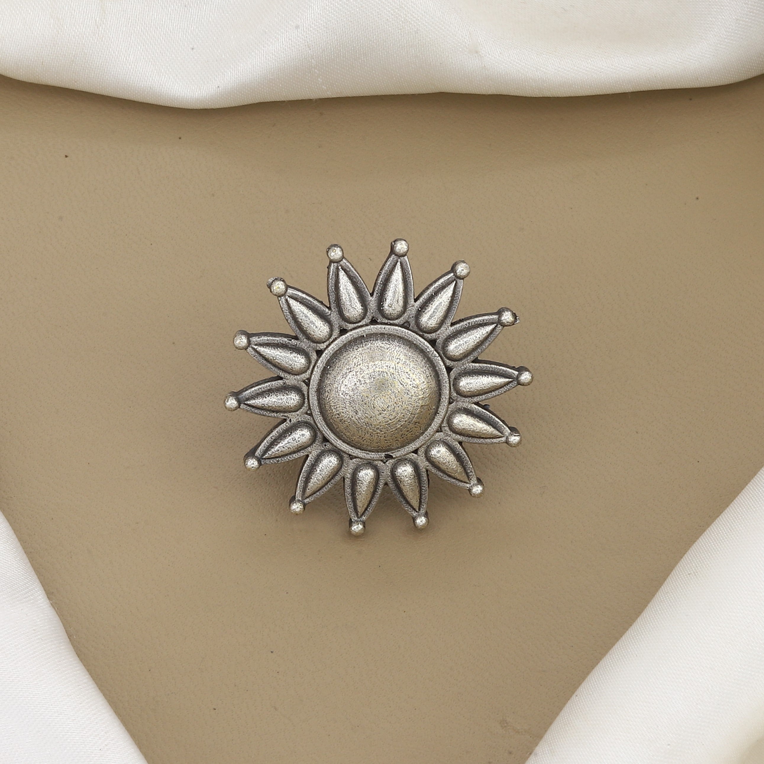 Oxidized Silver Sunburst Statement Ring