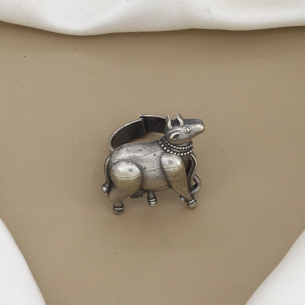 Oxidised Silver Cow Statement Ring