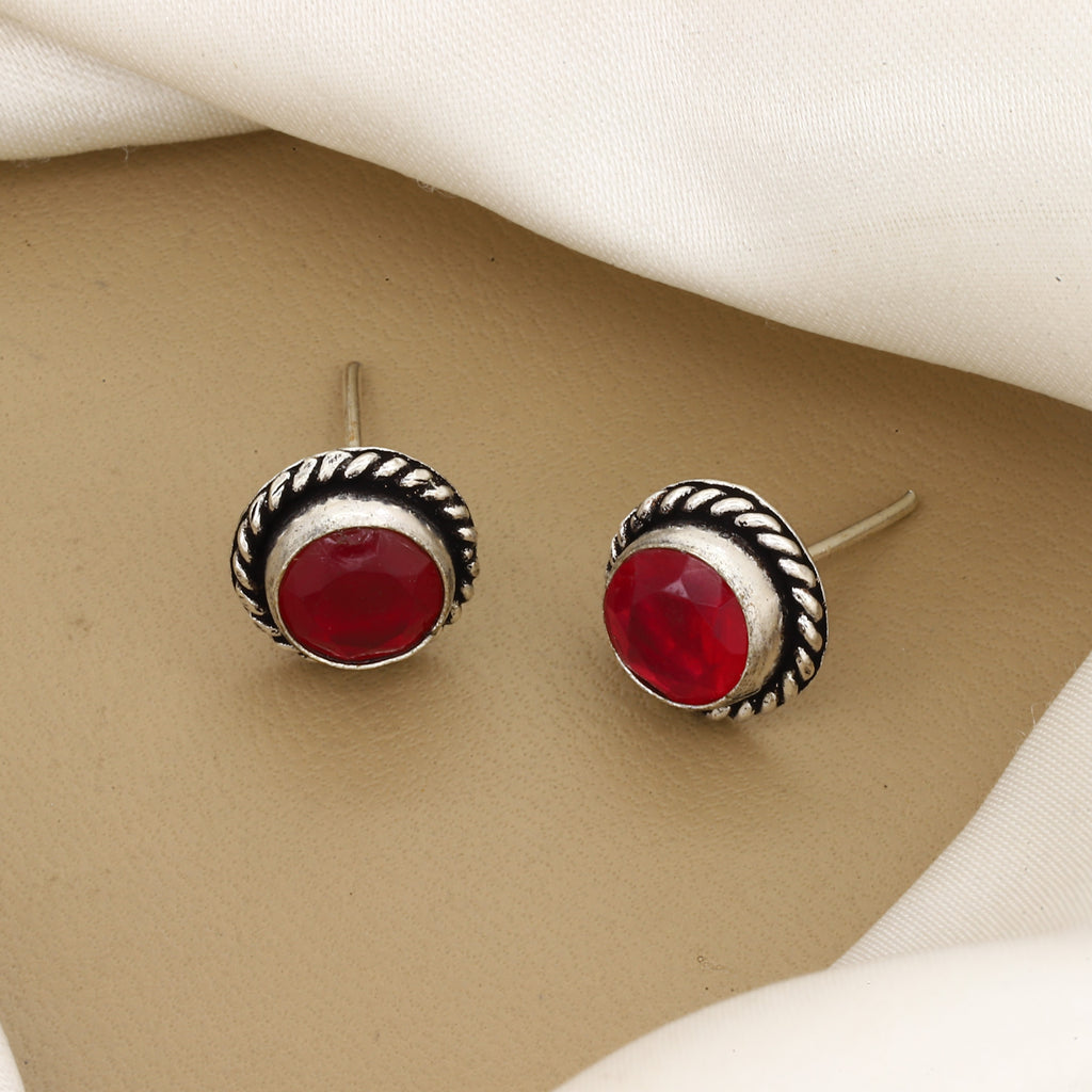 Oxidized Silver Solitaire Stud Earrings