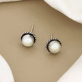 Oxidized Silver Pearl Stud Earrings