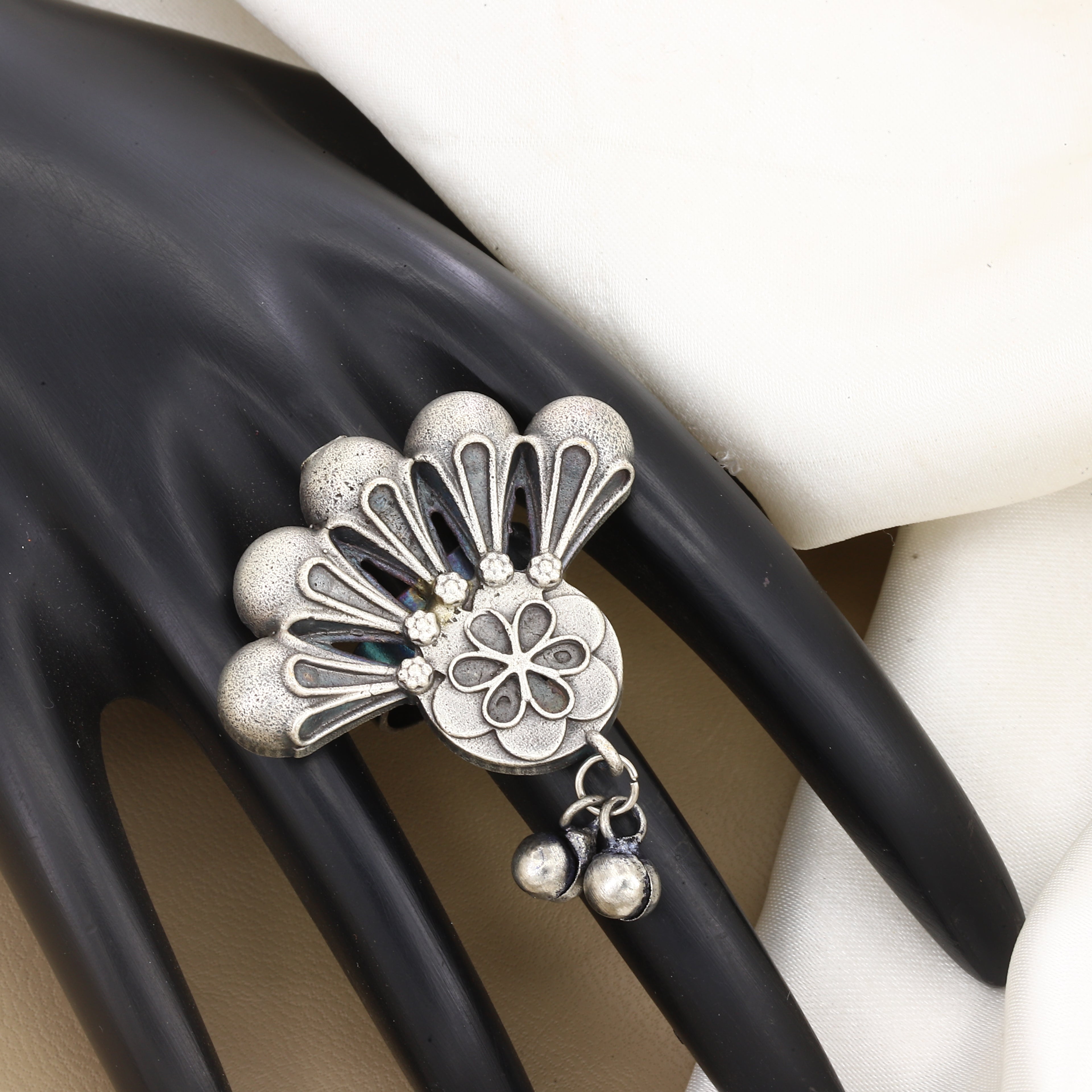 Oxidized Silver Fan Statement Ring