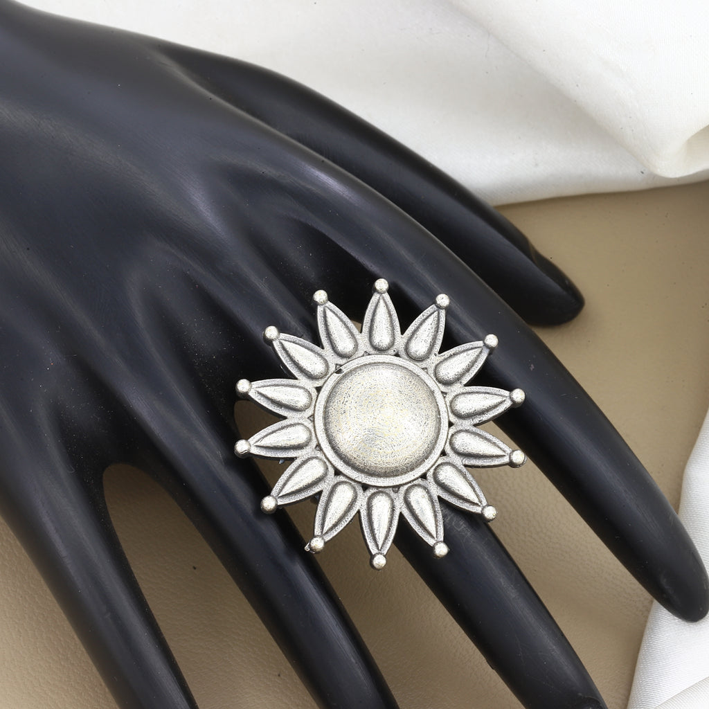 Oxidized Silver Sunburst Statement Ring