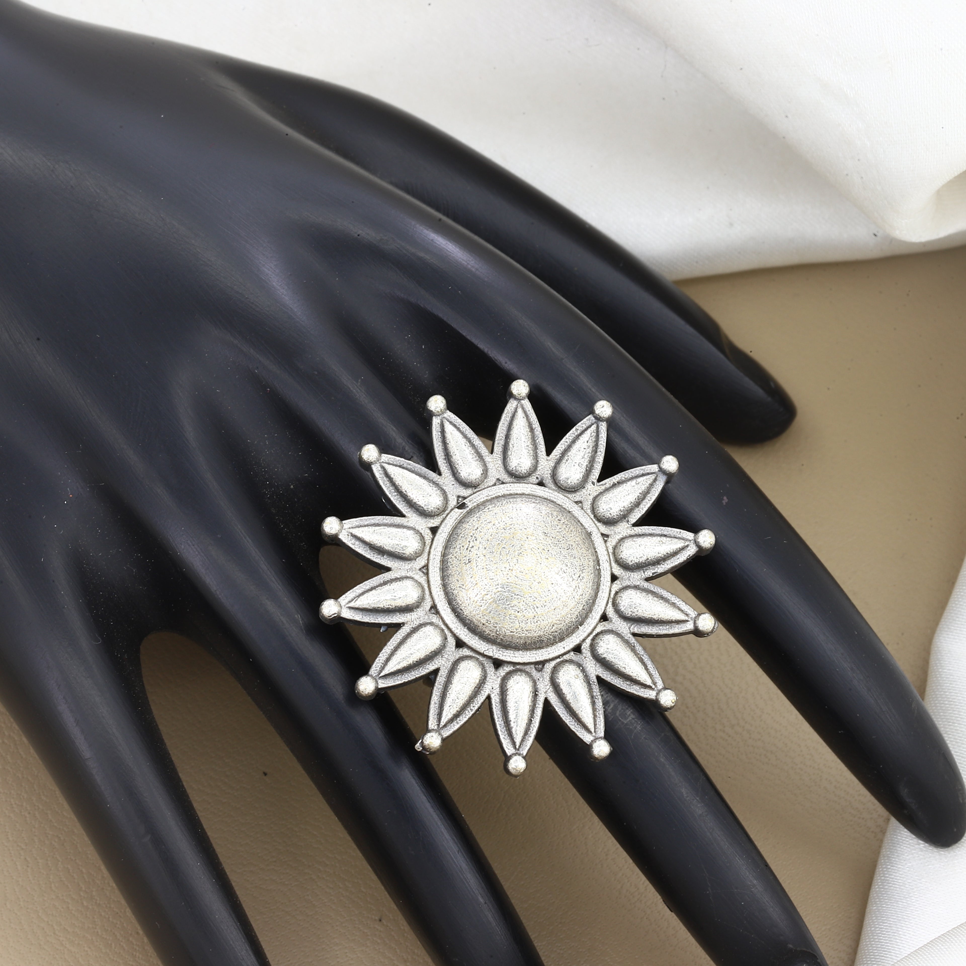 Oxidized Silver Sunburst Statement Ring