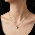 Half Tennis Chain Gold Puffy Heart Pendant Necklace
