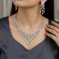 Elegant Silver-Polished American Diamond Floral Necklace Set