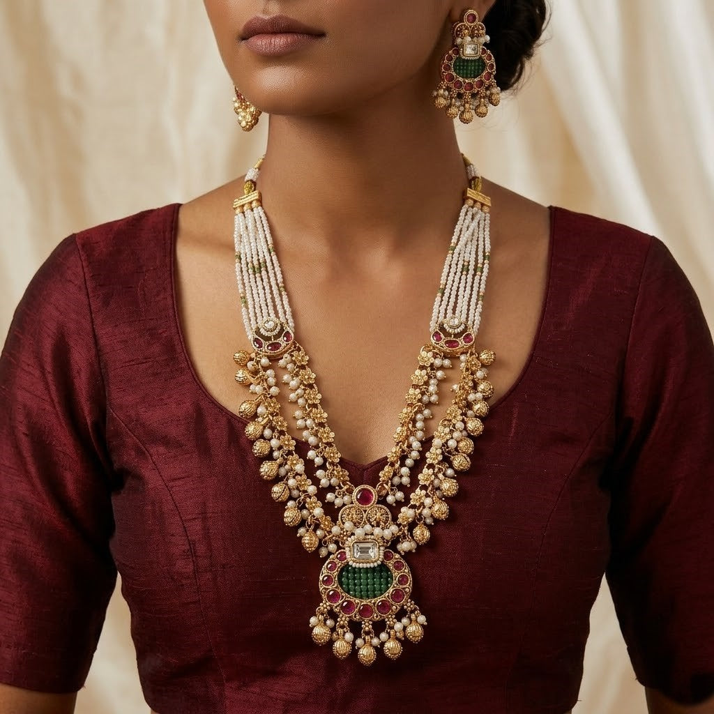 Grand Pearl Medium Necklace Set with Jhumka Earrings